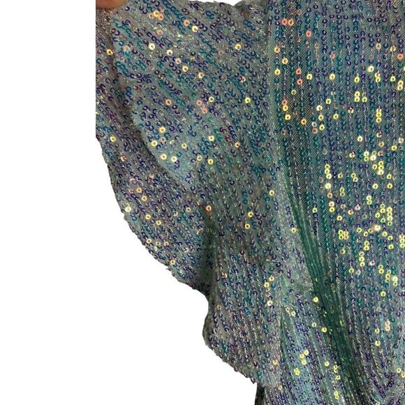 Mac Duggal 0 Dress Sequined High Neck Flutter Sleeve Gown Mermaid Illusion 26942 - Picture 7 of 16